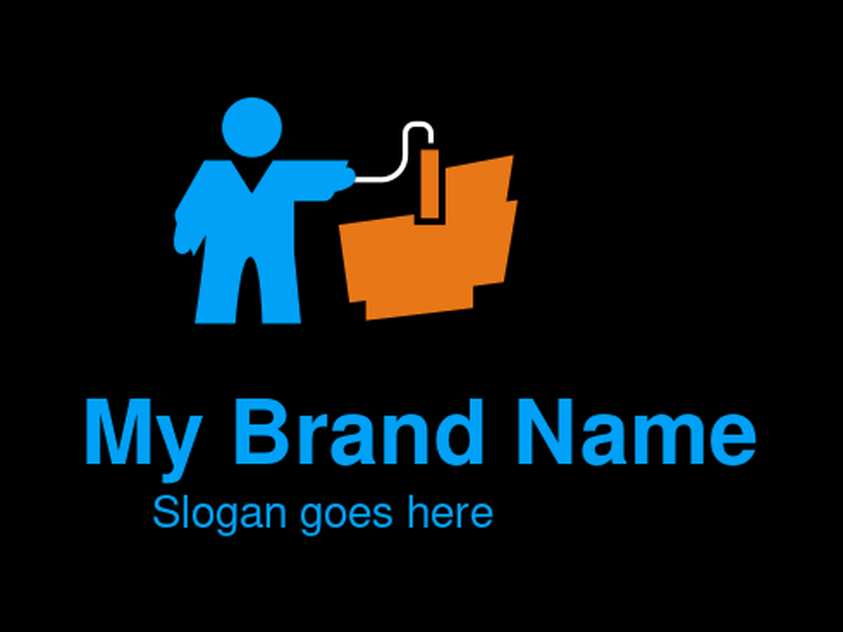 Simple Painter and Paint Roller Logo with Abstract Person and House for Painting Services, Home Improvement, and Contractors